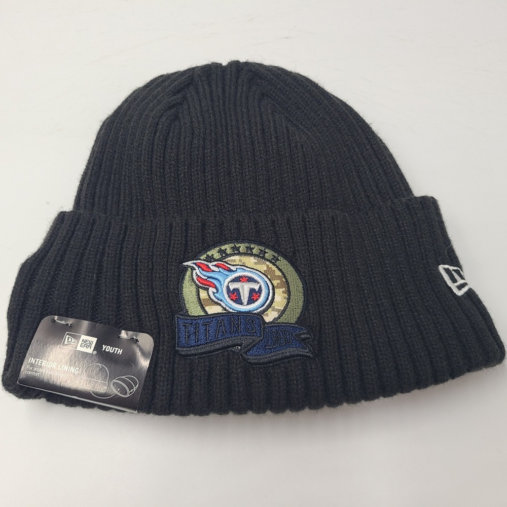 Youth Tennessee Titans Hat Beanie New Era Black NFL Salute to Service Camo Knit